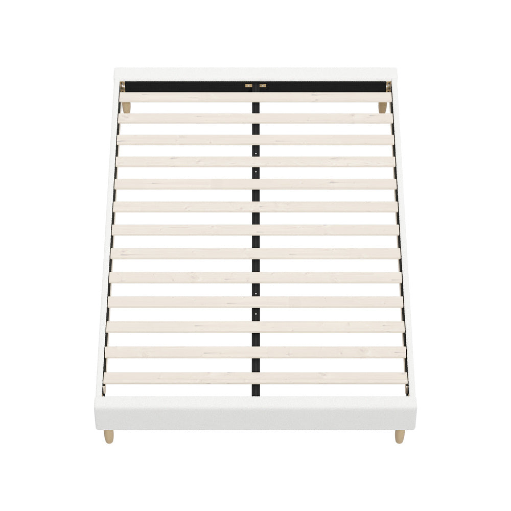 Bed Frame Double Size Bed Base White Boucle