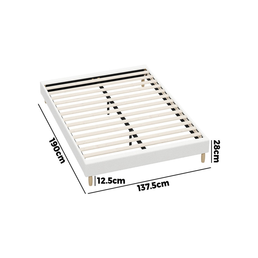 Bed Frame Double Size Bed Base White Boucle
