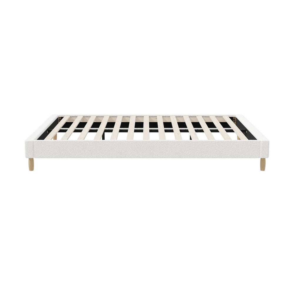 Bed Frame Double Size Bed Base White Boucle