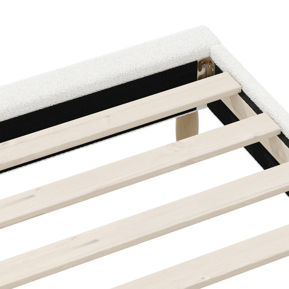 Bed Frame Double Size Bed Base White Boucle