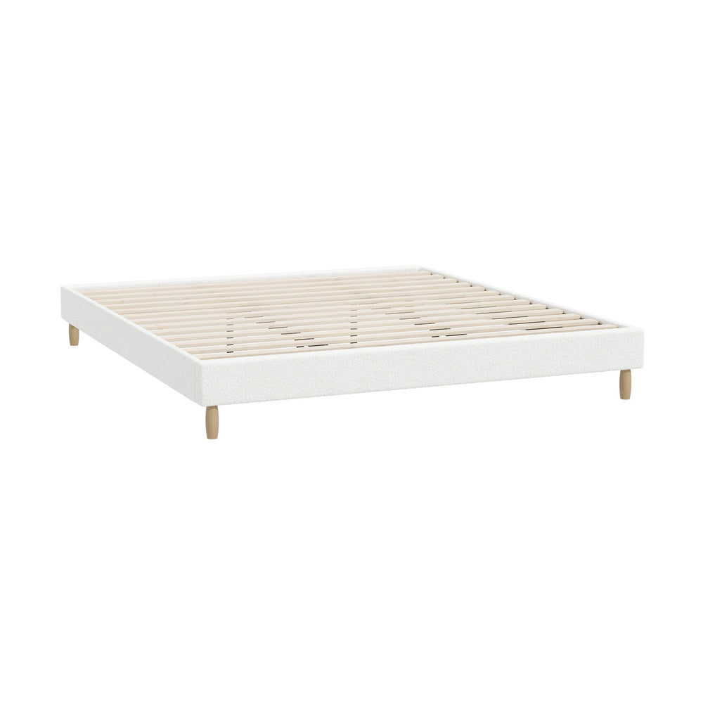 Bed Frame King Size Bed Base White Boucle