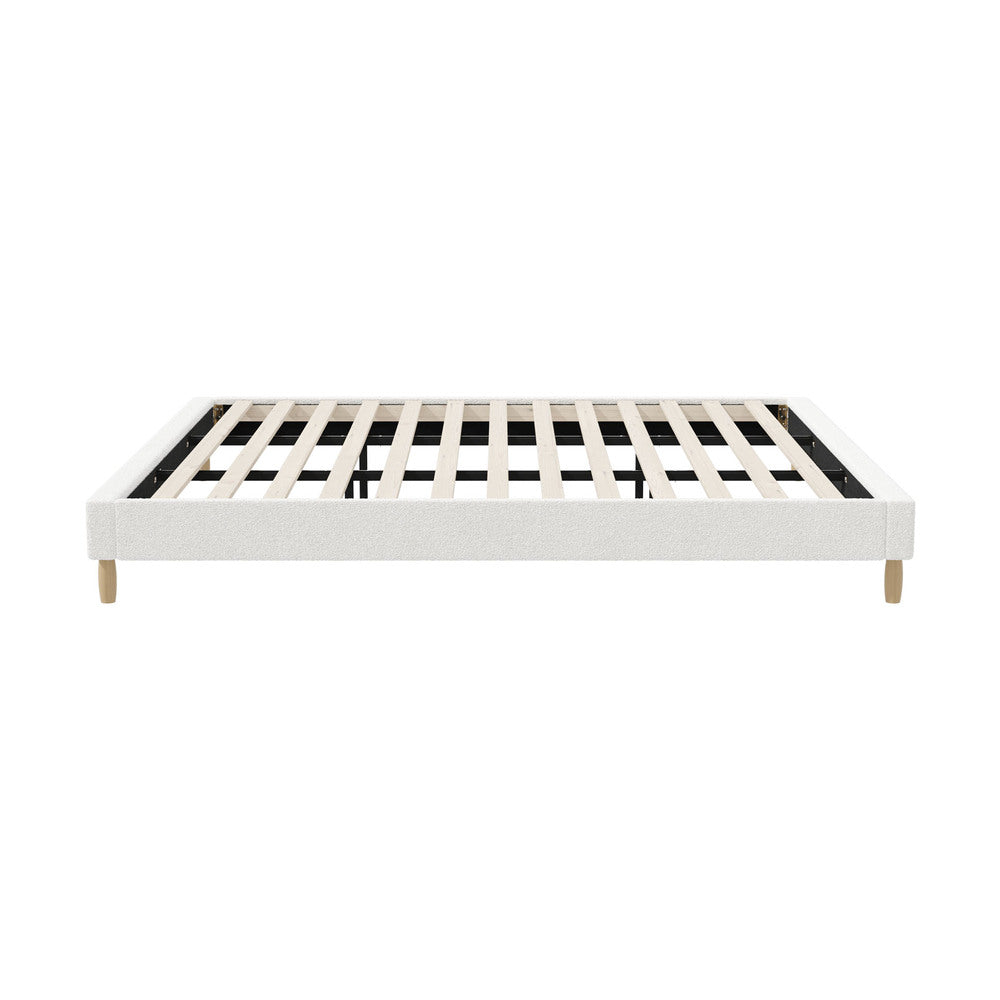 Bed Frame King Size Bed Base White Boucle