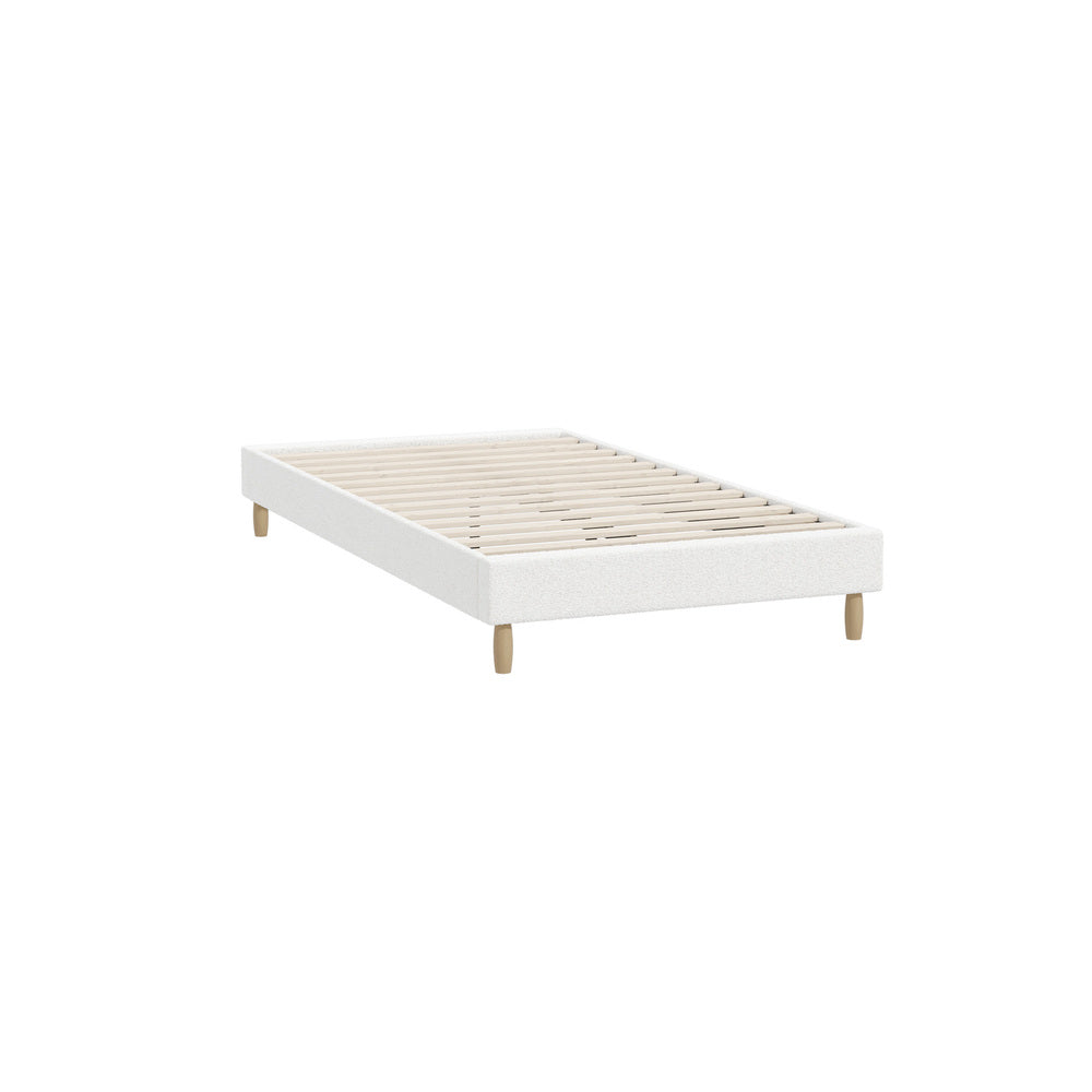 Bed Frame King Single Size Bed Base White Boucle