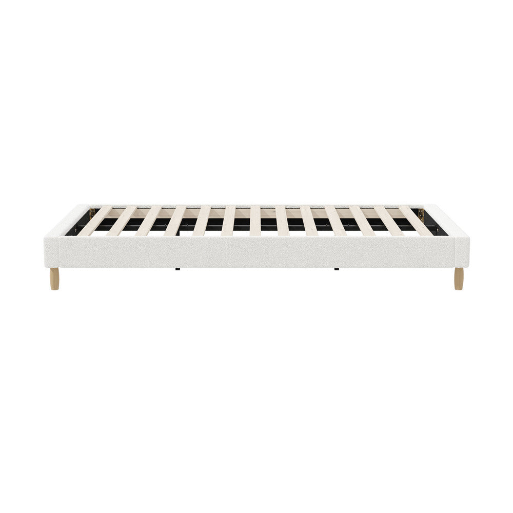 Bed Frame King Single Size Bed Base White Boucle