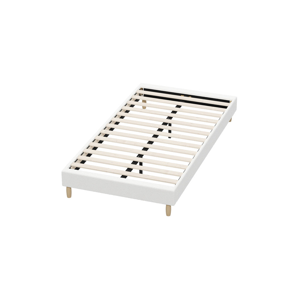 Bed Frame King Single Size Bed Base White Boucle