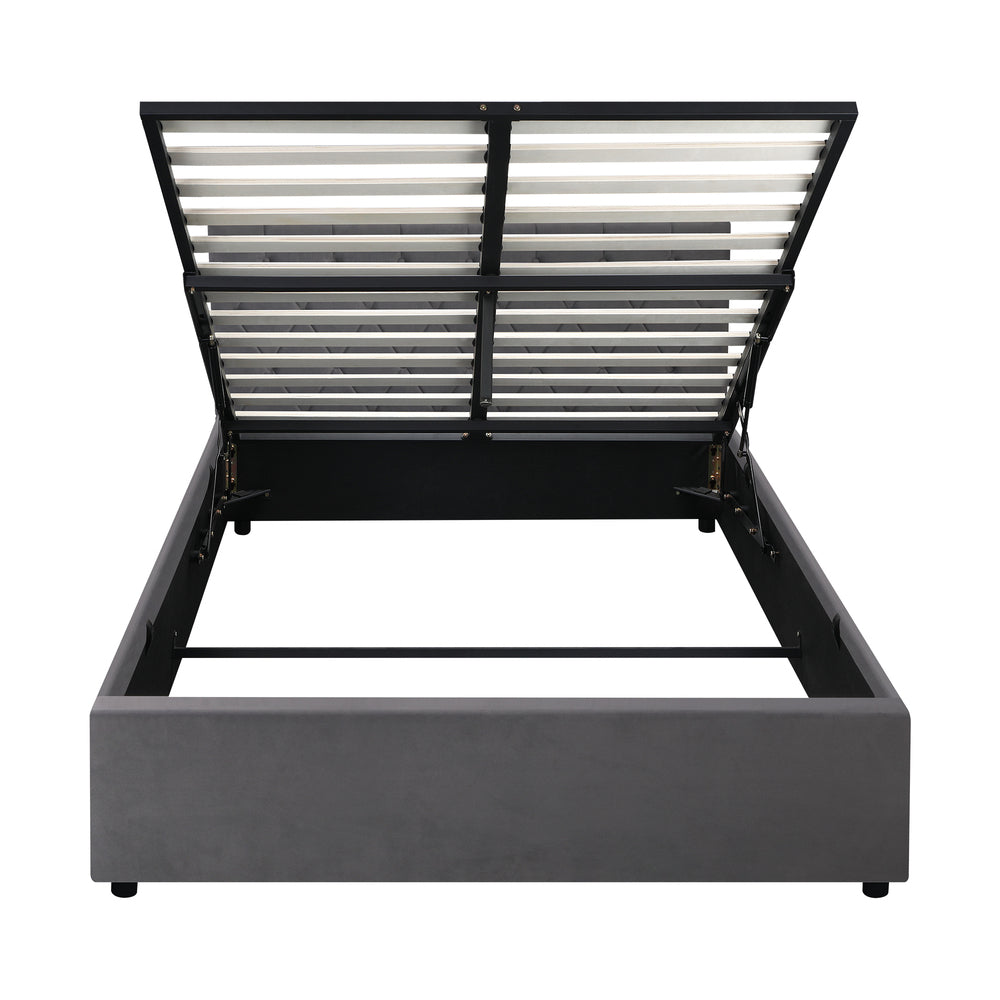 Bed Frame Double Size Gas Lift Base Storage Fabric Grey