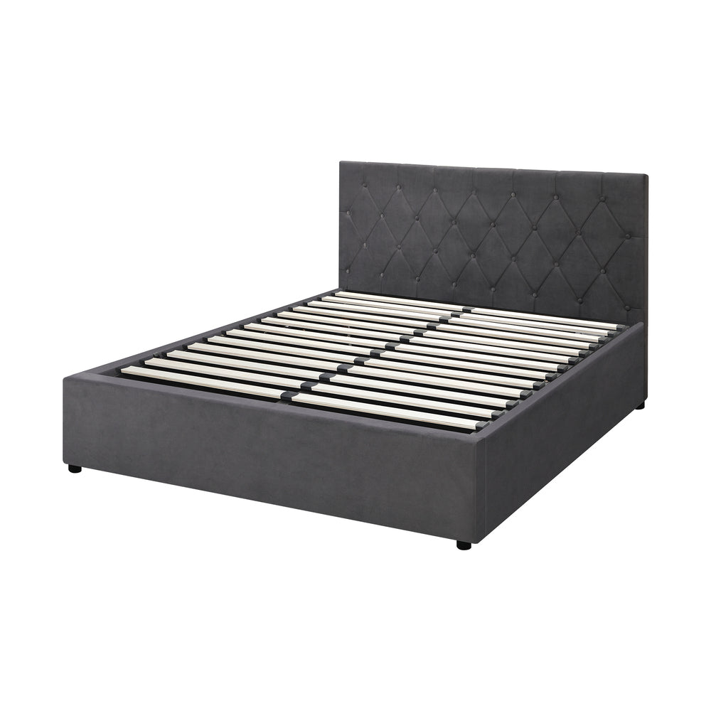 Bed Frame Double Size Gas Lift Base Storage Fabric Grey