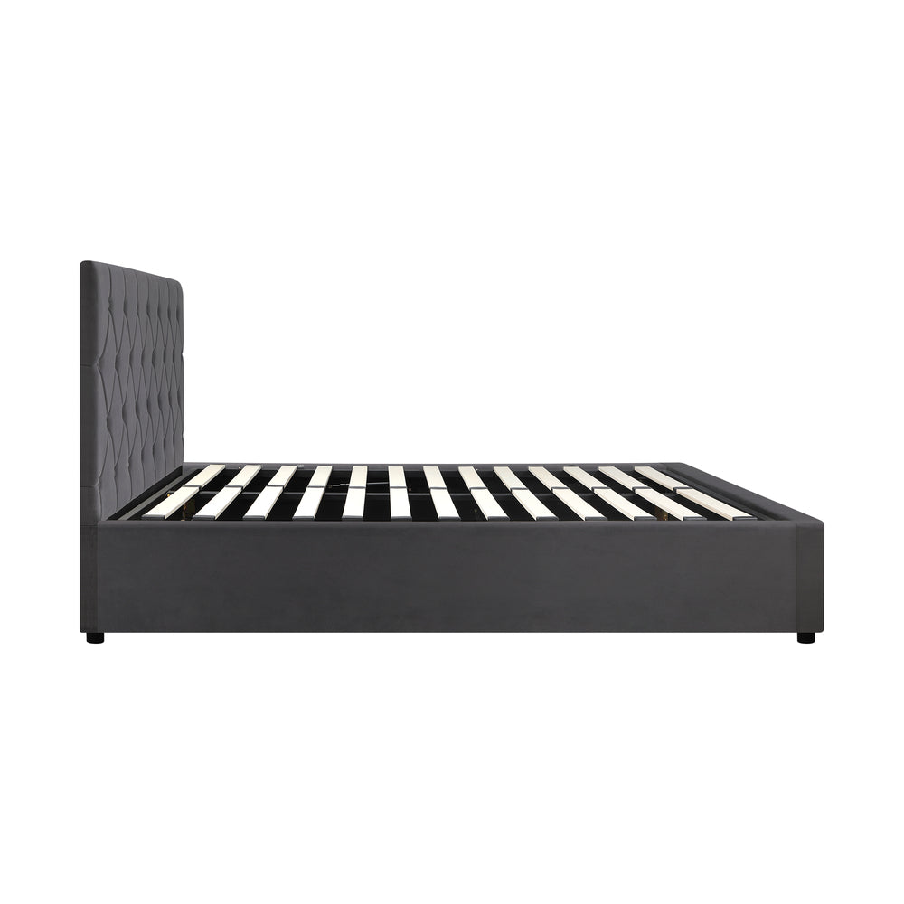 Bed Frame Double Size Gas Lift Base Storage Fabric Grey