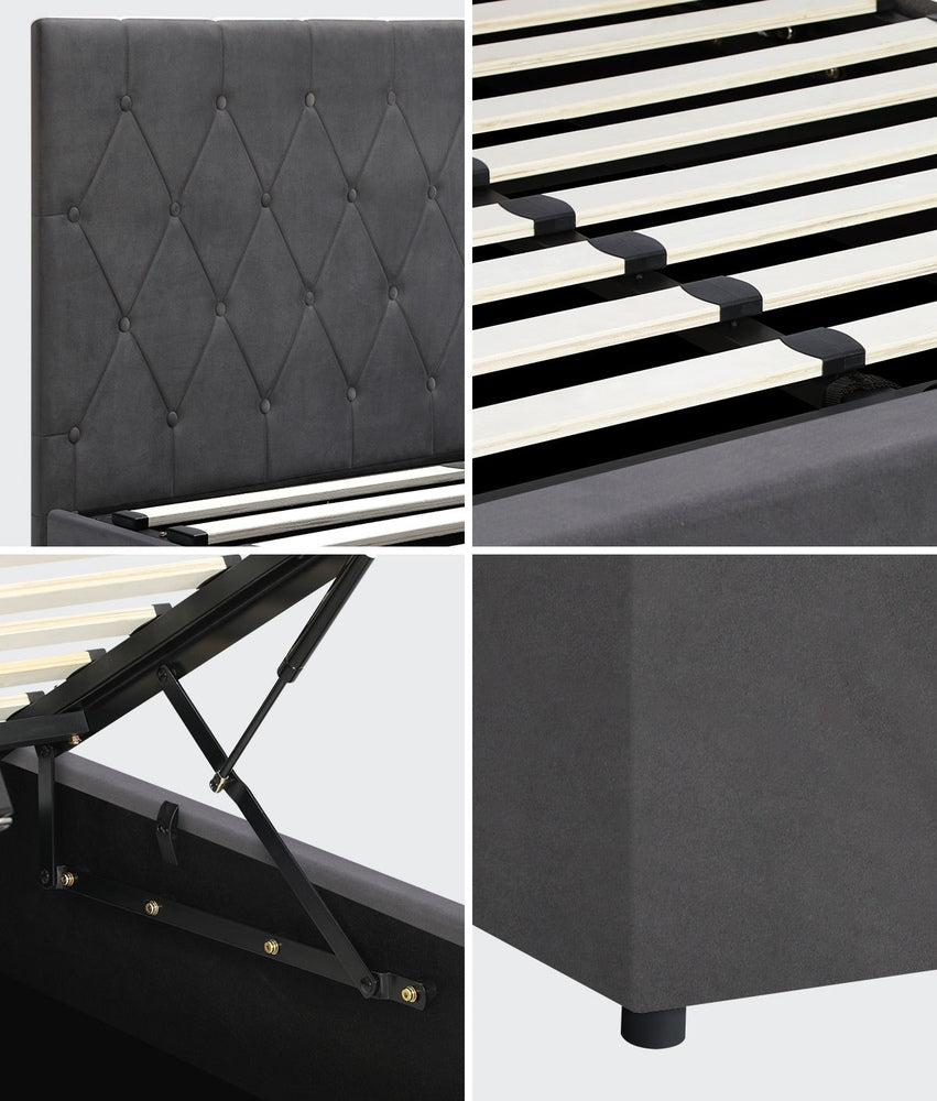 Bed Frame Double Size Gas Lift Base Storage Fabric Grey