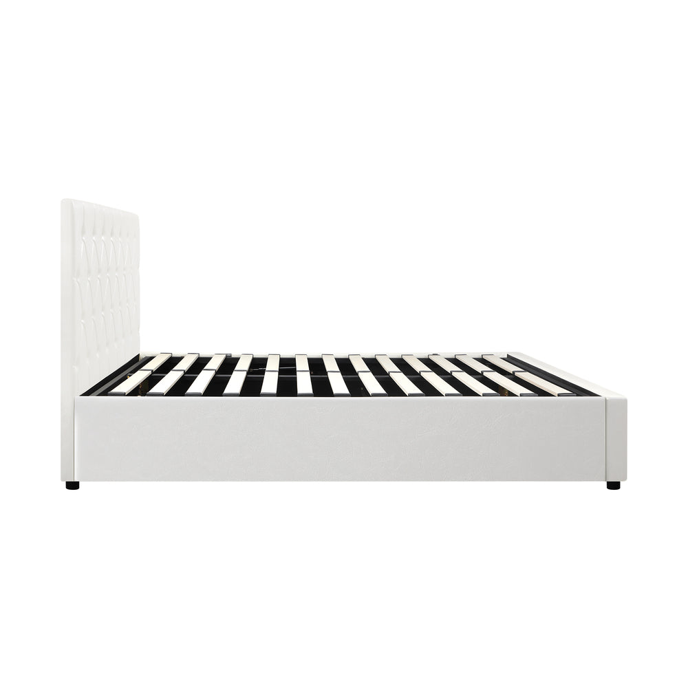 Bed Frame Double Size Gas Lift Base Storage Leather White
