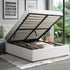 Bed Frame Double Size Gas Lift Base Storage Leather White
