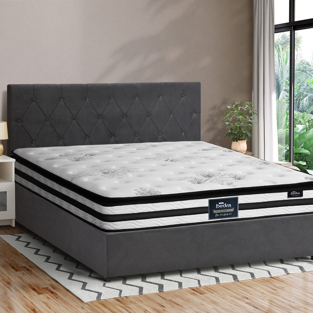 Oikiture Bed Frame Double Size Gas Lift Base with Mattress Velvet Grey