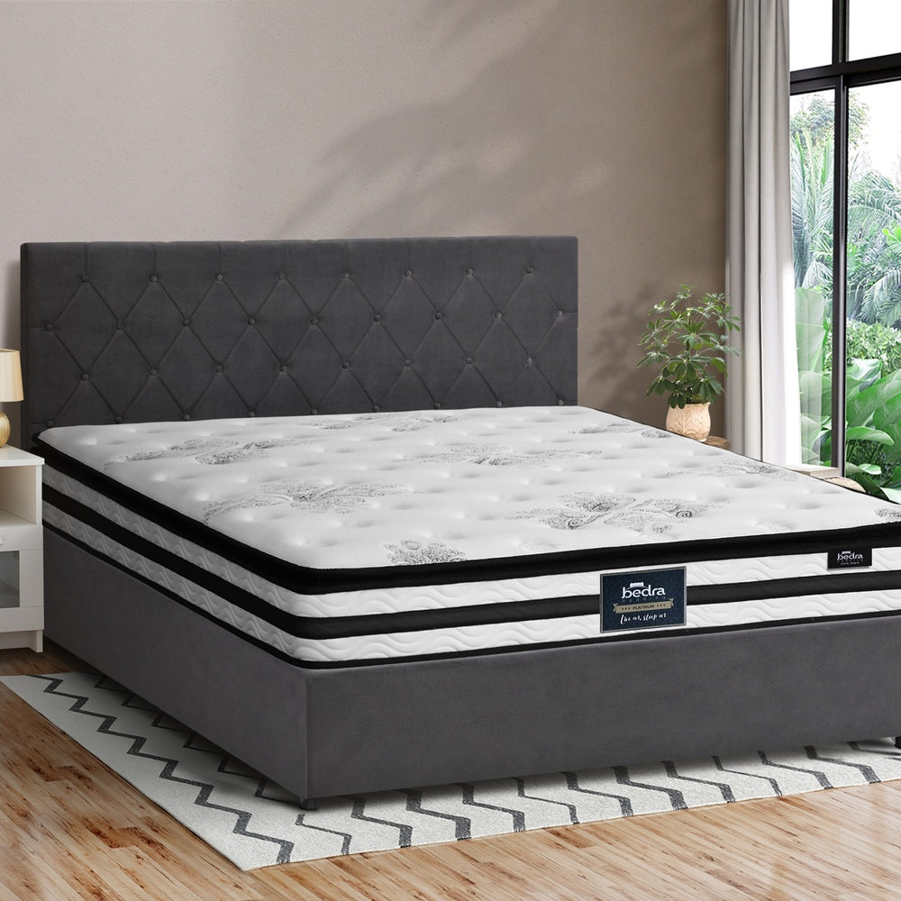 Oikiture Bed Frame King Size Gas Lift Base with Mattress Velvet Grey