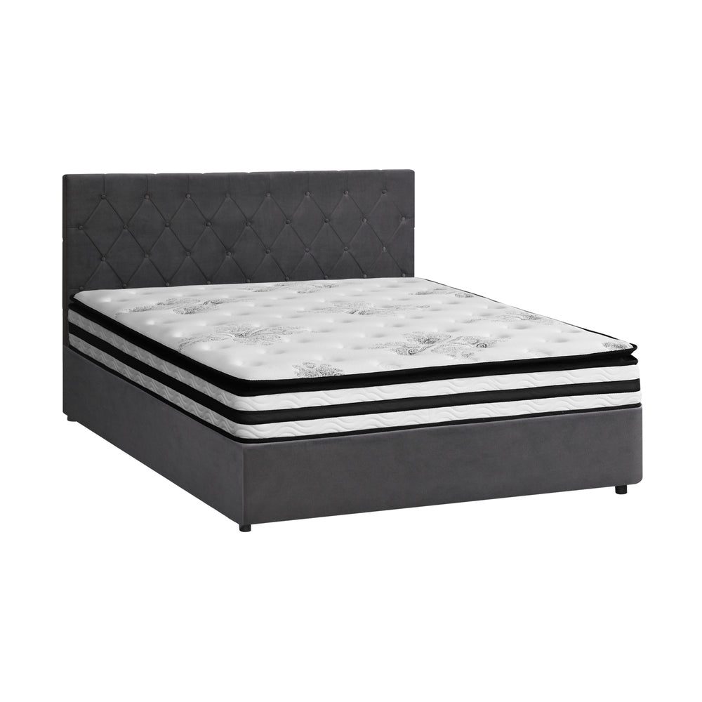 Oikiture Bed Frame King Size Gas Lift Base with Mattress Velvet Grey