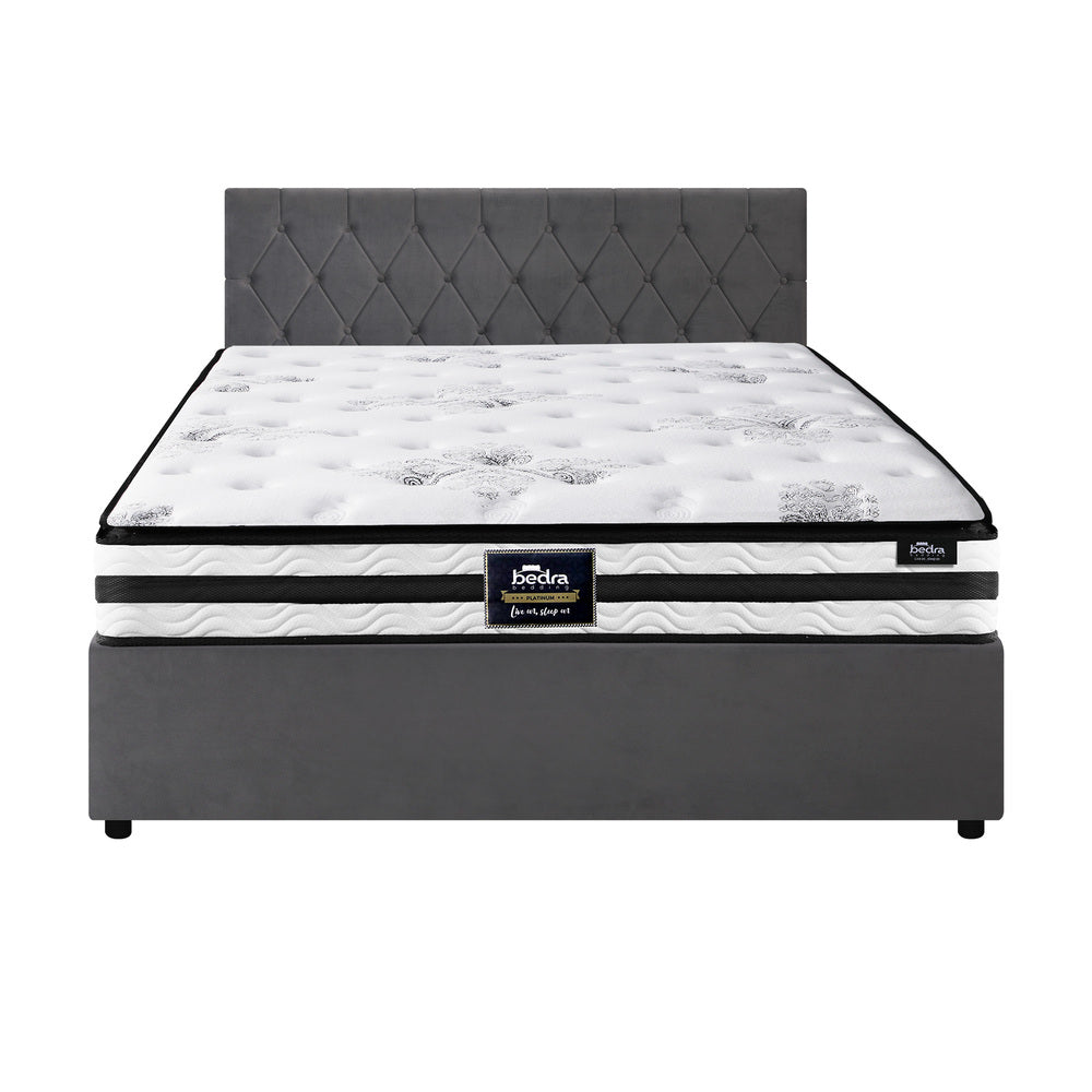 Oikiture Bed Frame King Size Gas Lift Base with Mattress Velvet Grey
