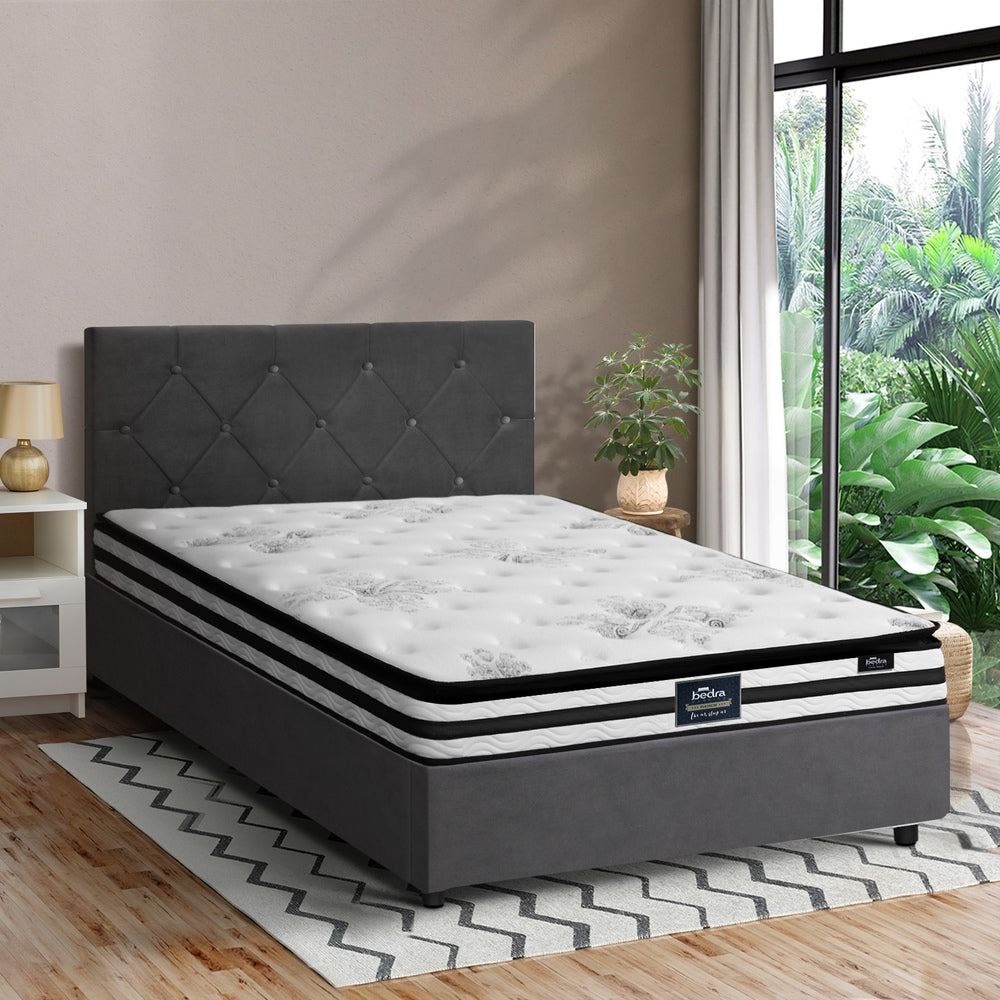 Oikiture Bed Frame King Single Size with Mattress Velvet Grey