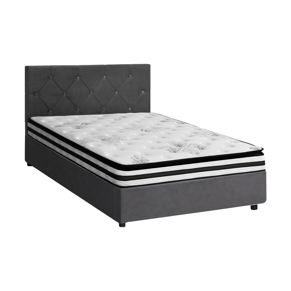 Oikiture Bed Frame King Single Size with Mattress Velvet Grey
