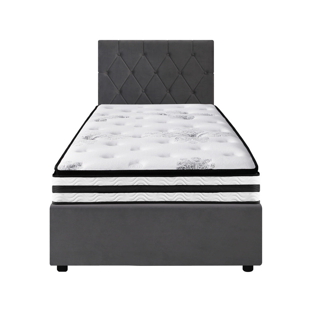 Oikiture Bed Frame King Single Size with Mattress Velvet Grey