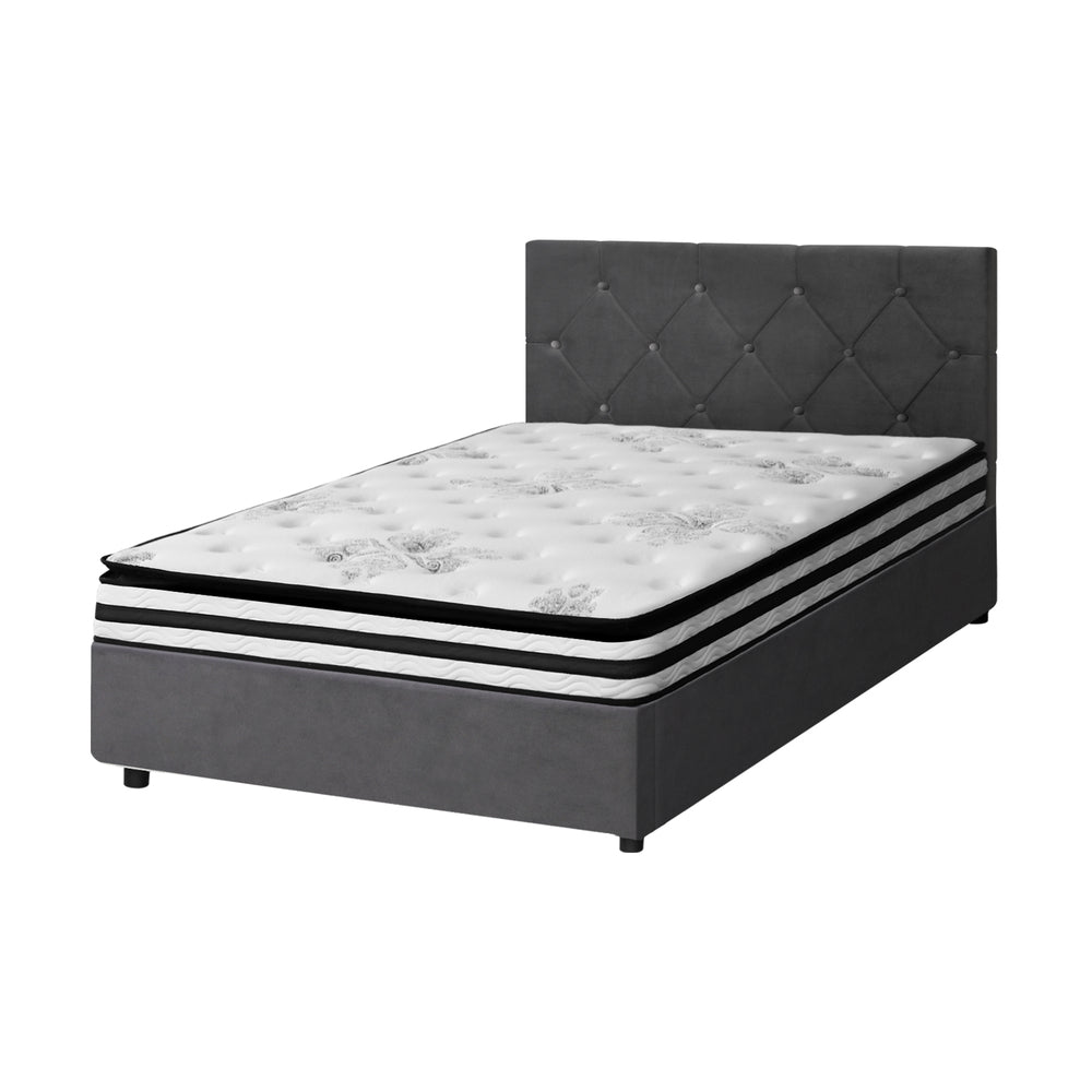 Oikiture Bed Frame King Single Size with Mattress Velvet Grey