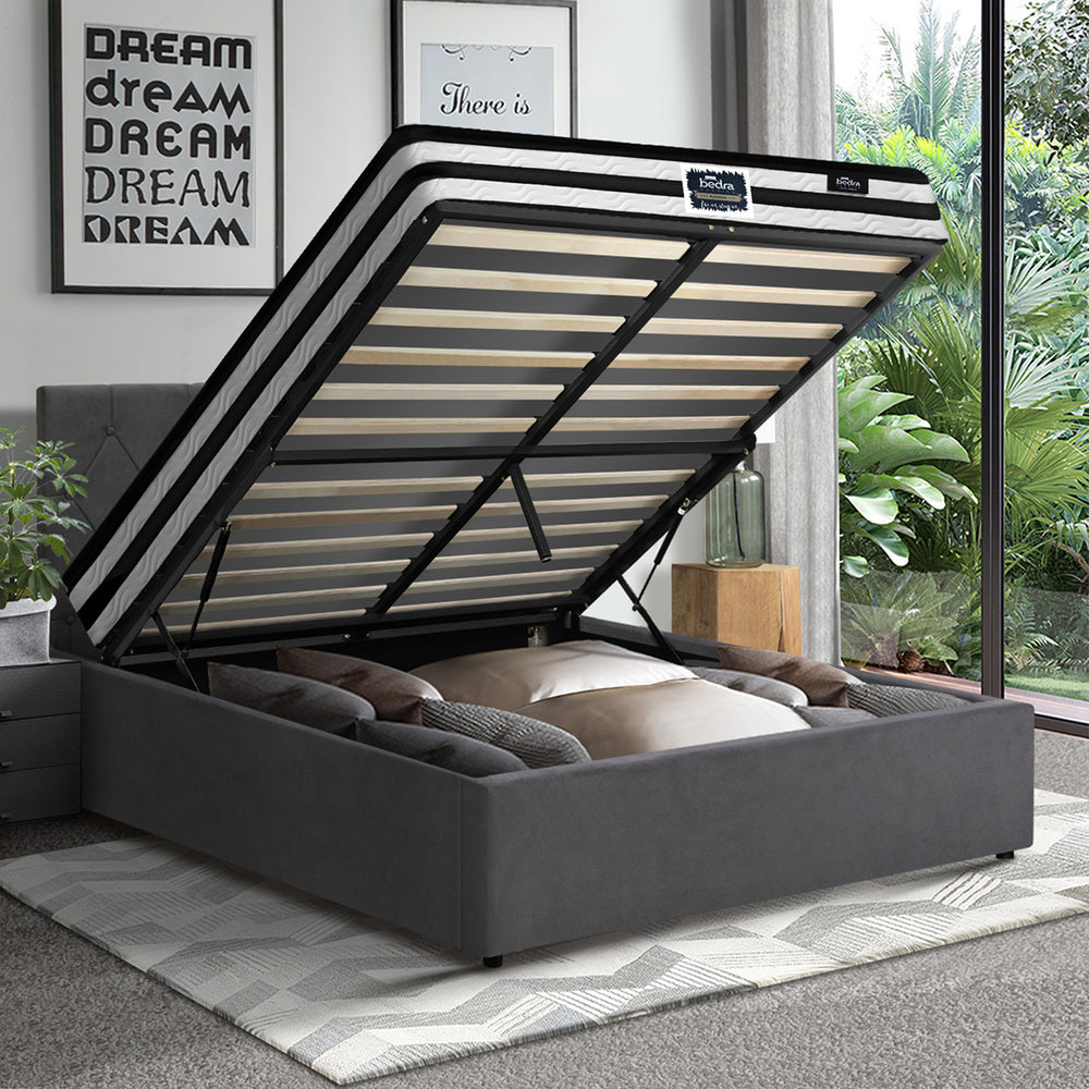 Oikiture Bed Frame King Single Size with Mattress Velvet Grey