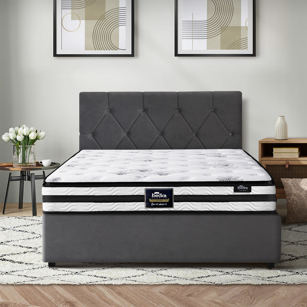 Oikiture Bed Frame King Single Size with Mattress Velvet Grey