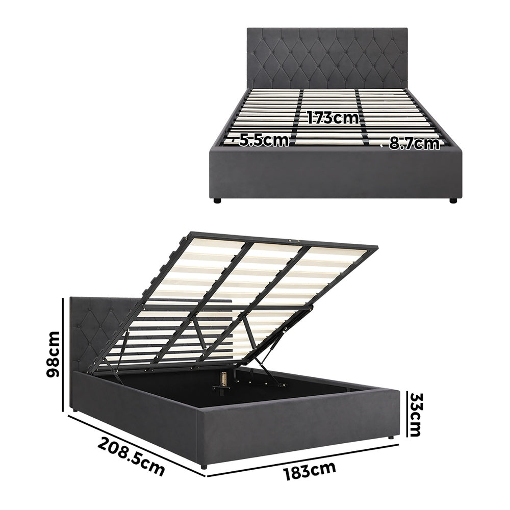 Bed Frame King Size Gas Lift Base Storage Fabric Grey