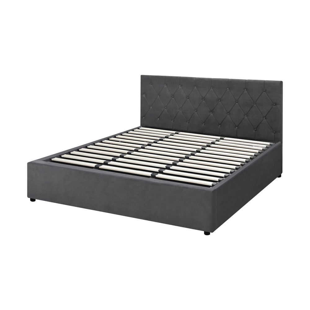 Bed Frame King Size Gas Lift Base Storage Fabric Grey