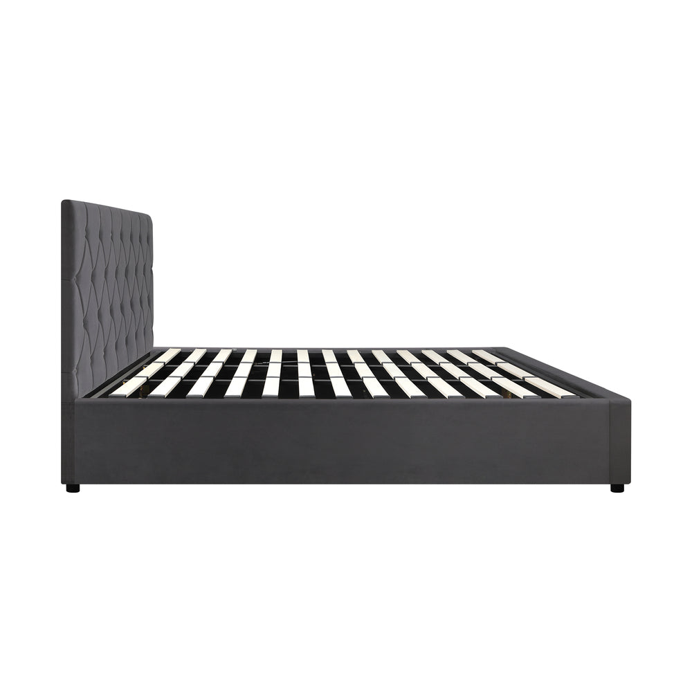 Bed Frame King Size Gas Lift Base Storage Fabric Grey