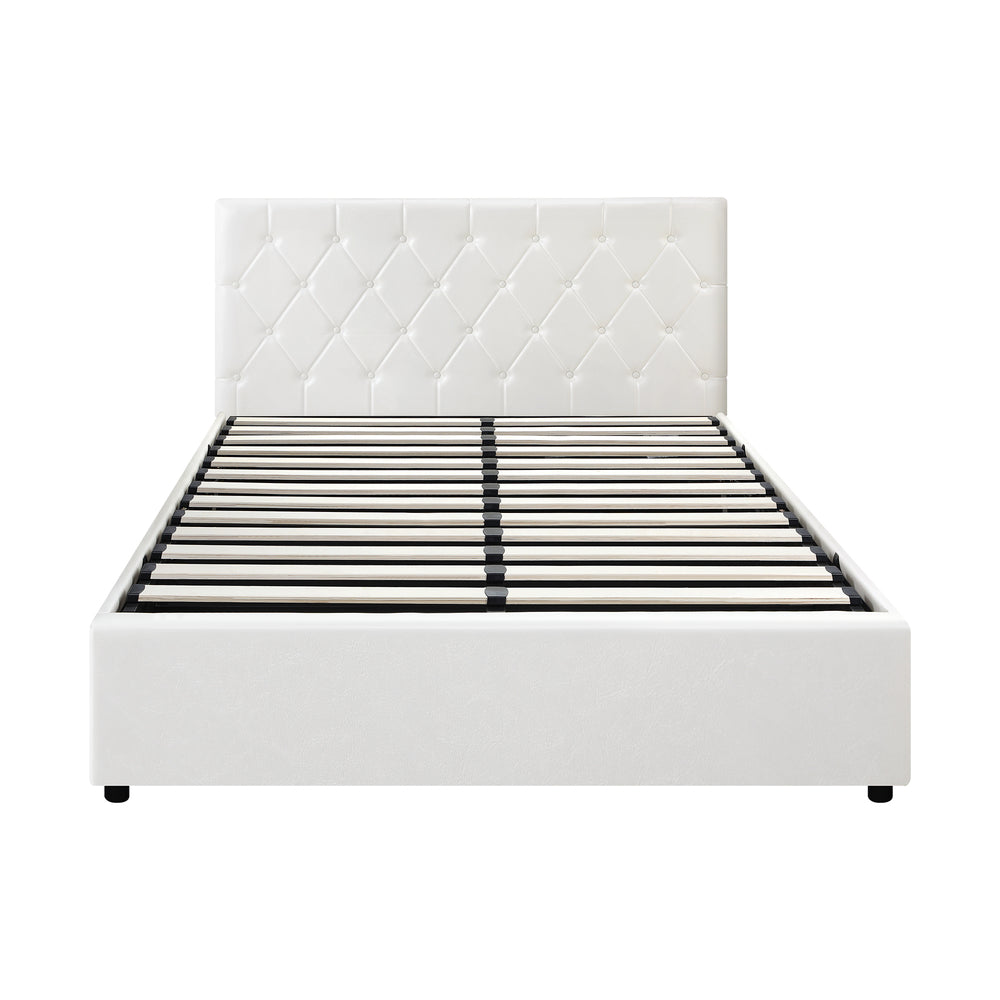 Bed Frame Queen Size Gas Lift Base Storage Leather White
