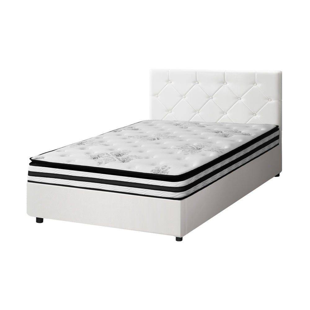Oikiture Bed Frame King Single Size with Mattress White Leather
