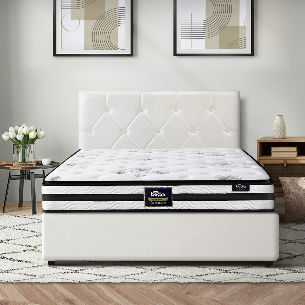 Oikiture Bed Frame King Single Size with Mattress White Leather