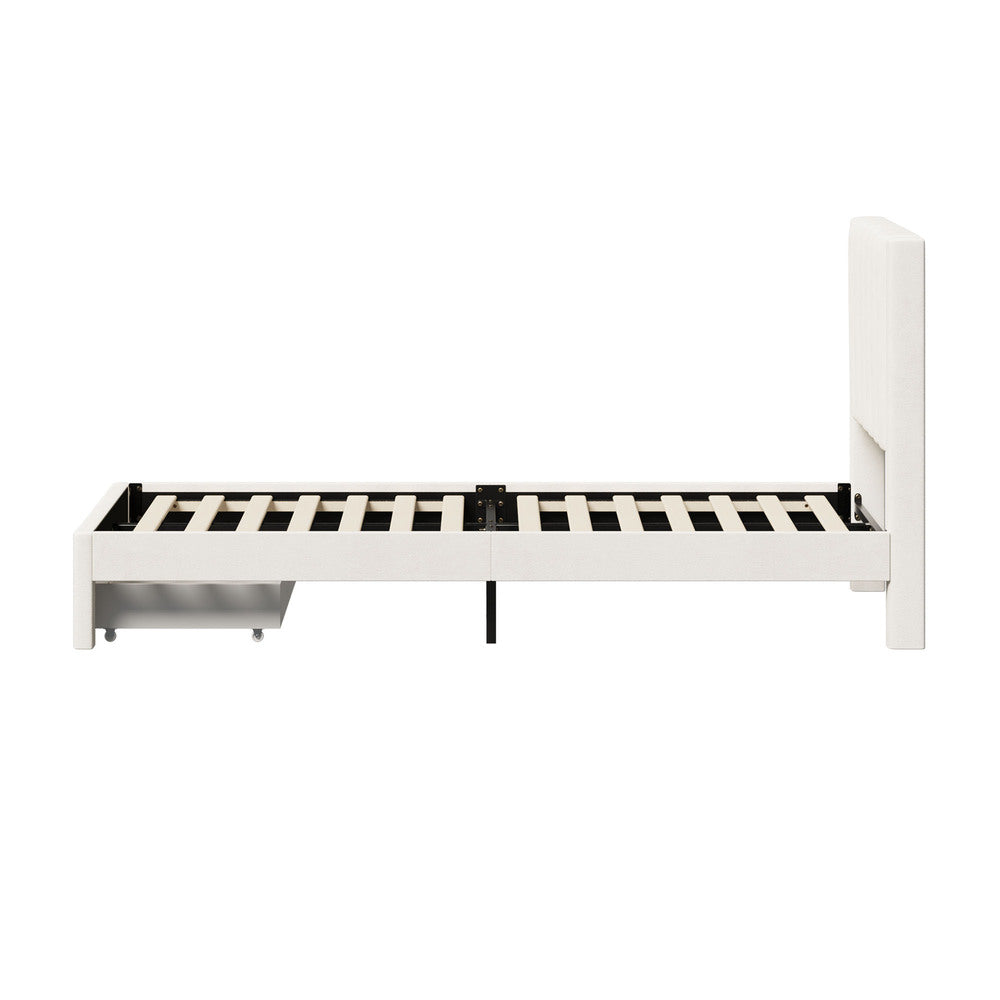 Bed Frame King Single Headboard Platform with Drawer Beige