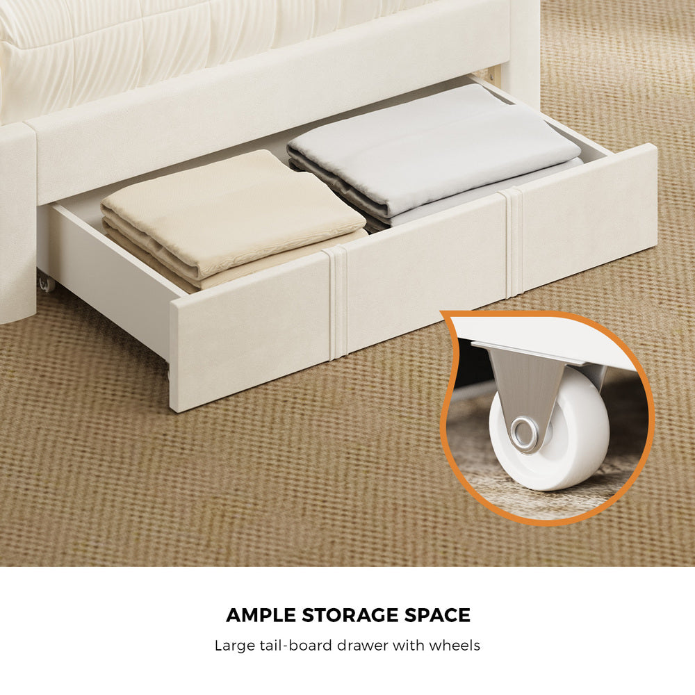 Bed Frame King Single Headboard Platform with Drawer Beige