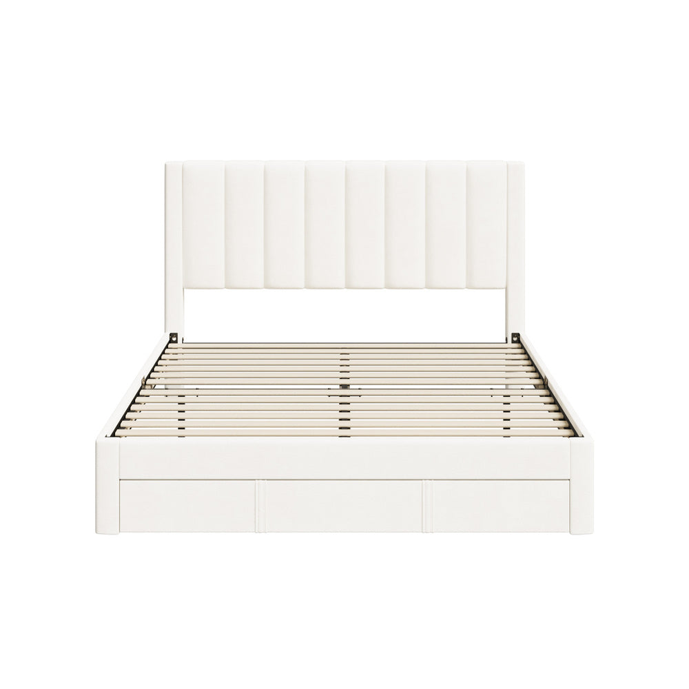 Queen Bed Frame Headboard Platform Base with Drawer Beige
