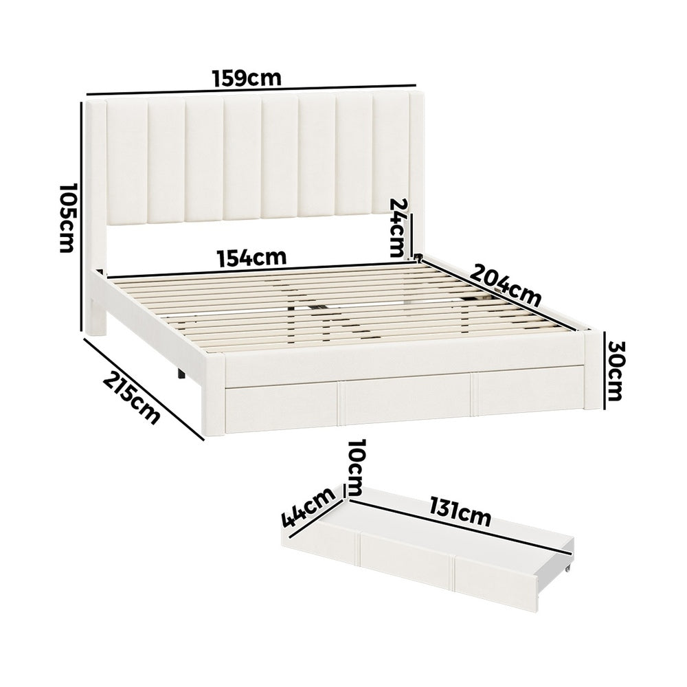 Queen Bed Frame Headboard Platform Base with Drawer Beige