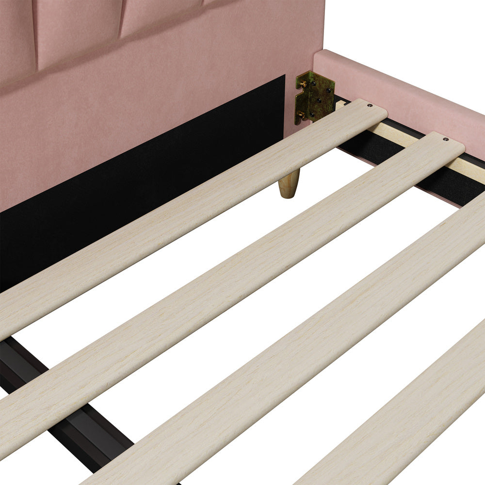 Bed Frame Double Size Scallop-Shape Bedhead Pink Velvet