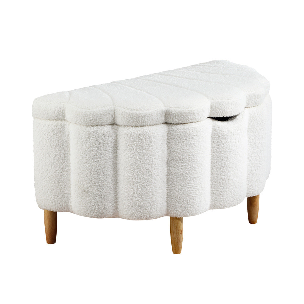 Oikiture Boucle Bed Frame with Ottoman Set Scallop Shaped Sherpa Bedhead Double