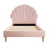 Single Bed Frame Scallop-Shape Bedhead Pink Velvet