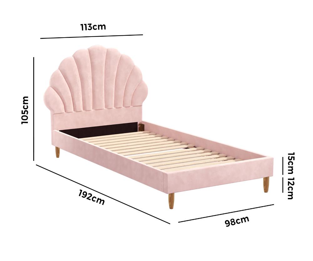 Single Bed Frame Scallop-Shape Bedhead Pink Velvet