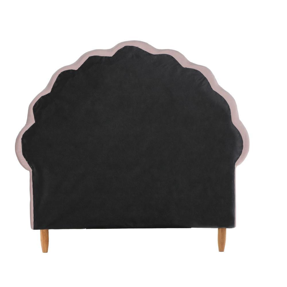 Single Bed Frame Scallop-Shape Bedhead Pink Velvet