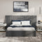 Queen Gas‑Lift Bed Frame – Extended Velvet Headboard, Storage, Grey
