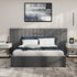 Queen Gas‑Lift Bed Frame – Extended Velvet Headboard, Storage, Grey