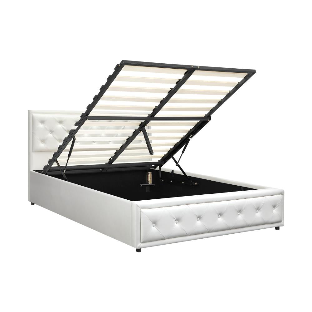 Double Bed Frame with Storage Space Gas Lift White