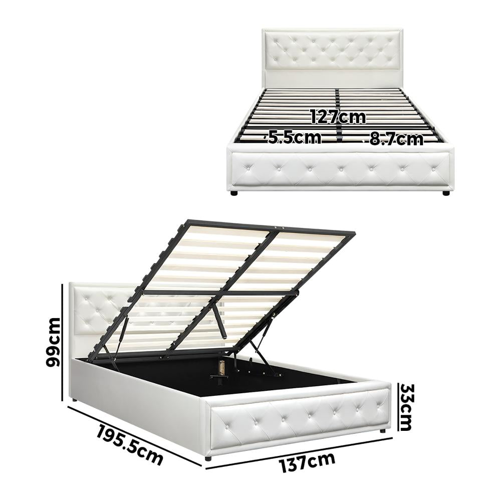 Double Bed Frame with Storage Space Gas Lift White
