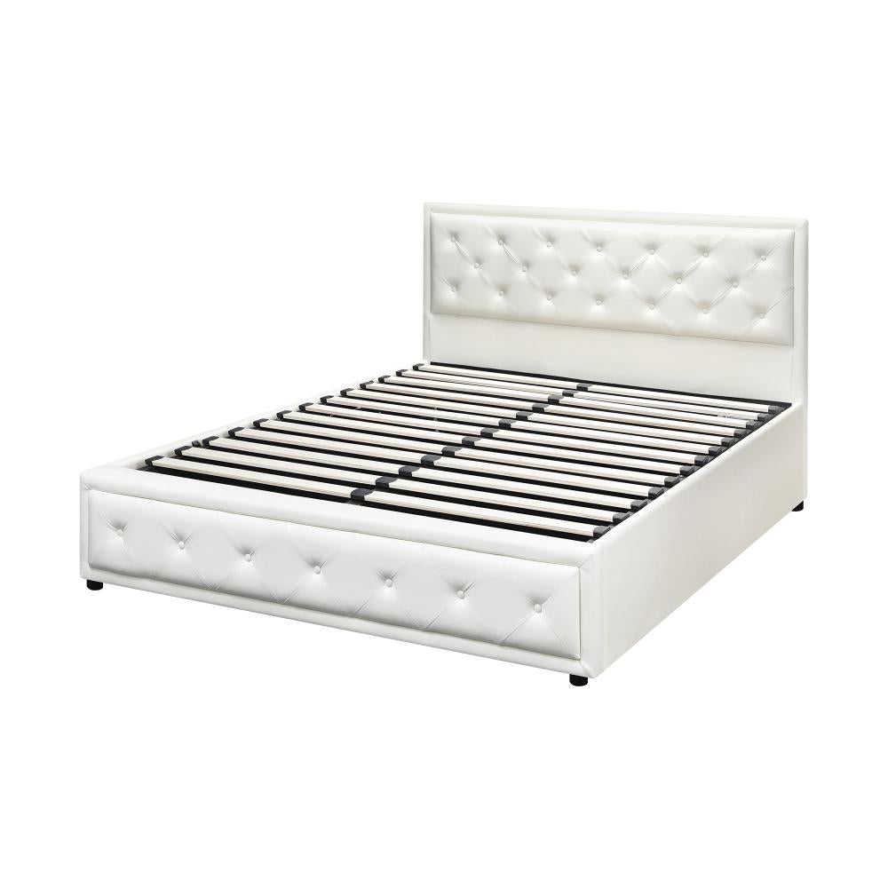 Double Bed Frame with Storage Space Gas Lift White
