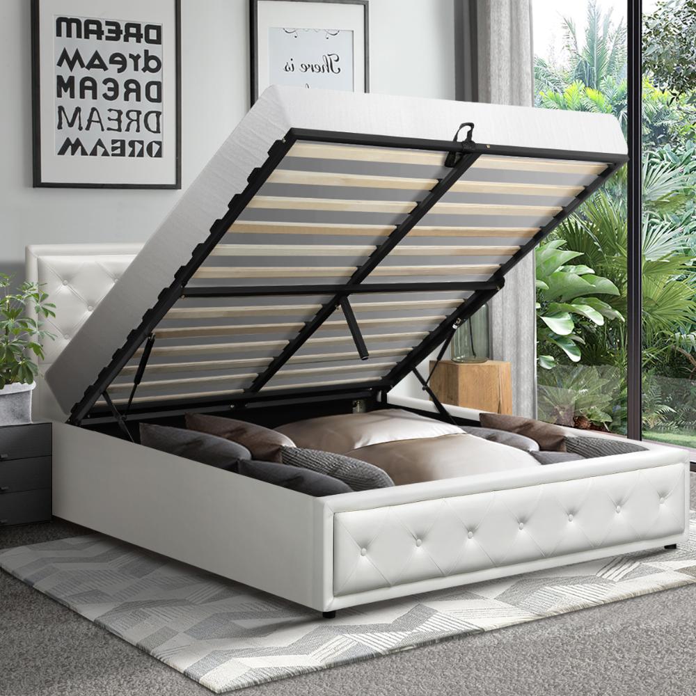 Double Bed Frame with Storage Space Gas Lift White