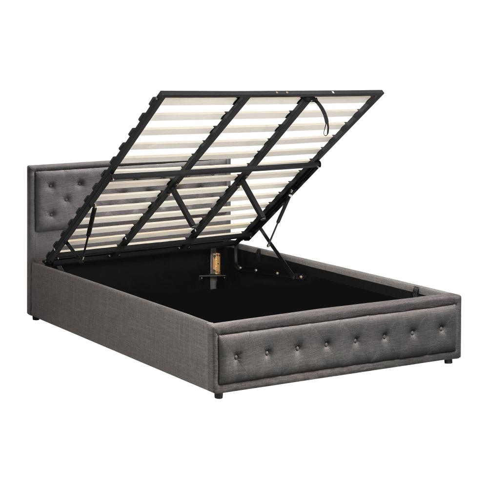 King Bed Frame with Storage Space Gas Lift Grey