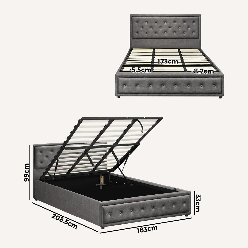 King Bed Frame with Storage Space Gas Lift Grey