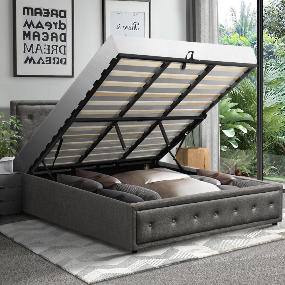 King Bed Frame with Storage Space Gas Lift Grey