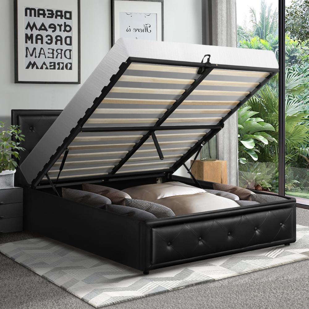 King Single Bed Frame with Storage Space Gas Lift Black